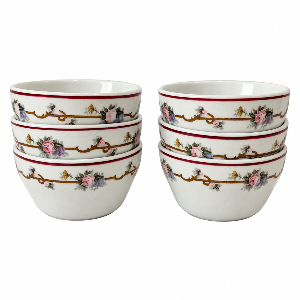 Set of Six Vintage Shenango China Angelique Bowls, Floral Design