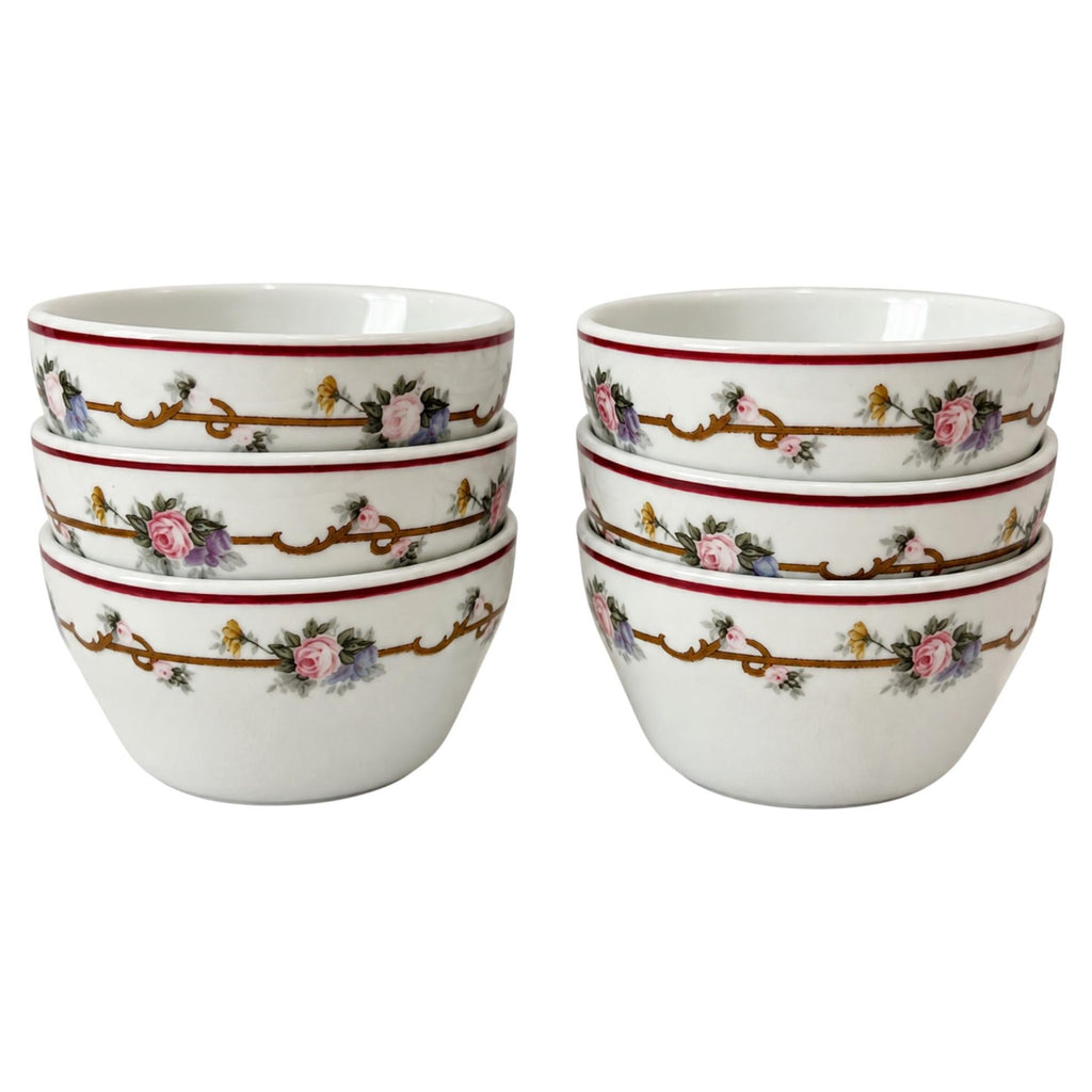 Set of Six Vintage Shenango China Angelique Bowls, Floral Design