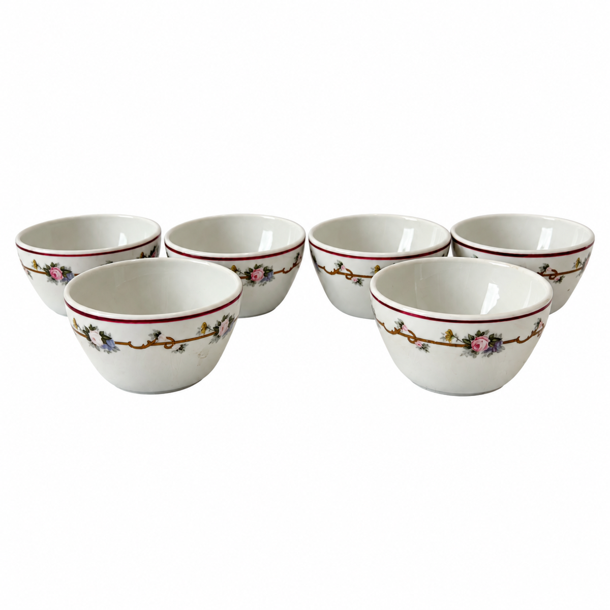 Set of Six Vintage Shenango China Angelique Bowls, Floral Design