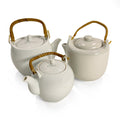 White Ceramic Teapots with Rattan Handles