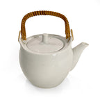White Ceramic Teapots with Rattan Handles