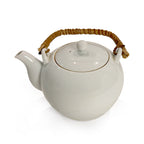 White Ceramic Teapots with Rattan Handles