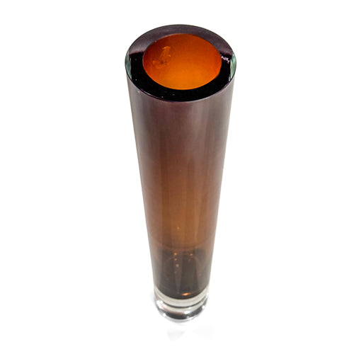 Amber Glass Cylindrical Vase with Clear Base