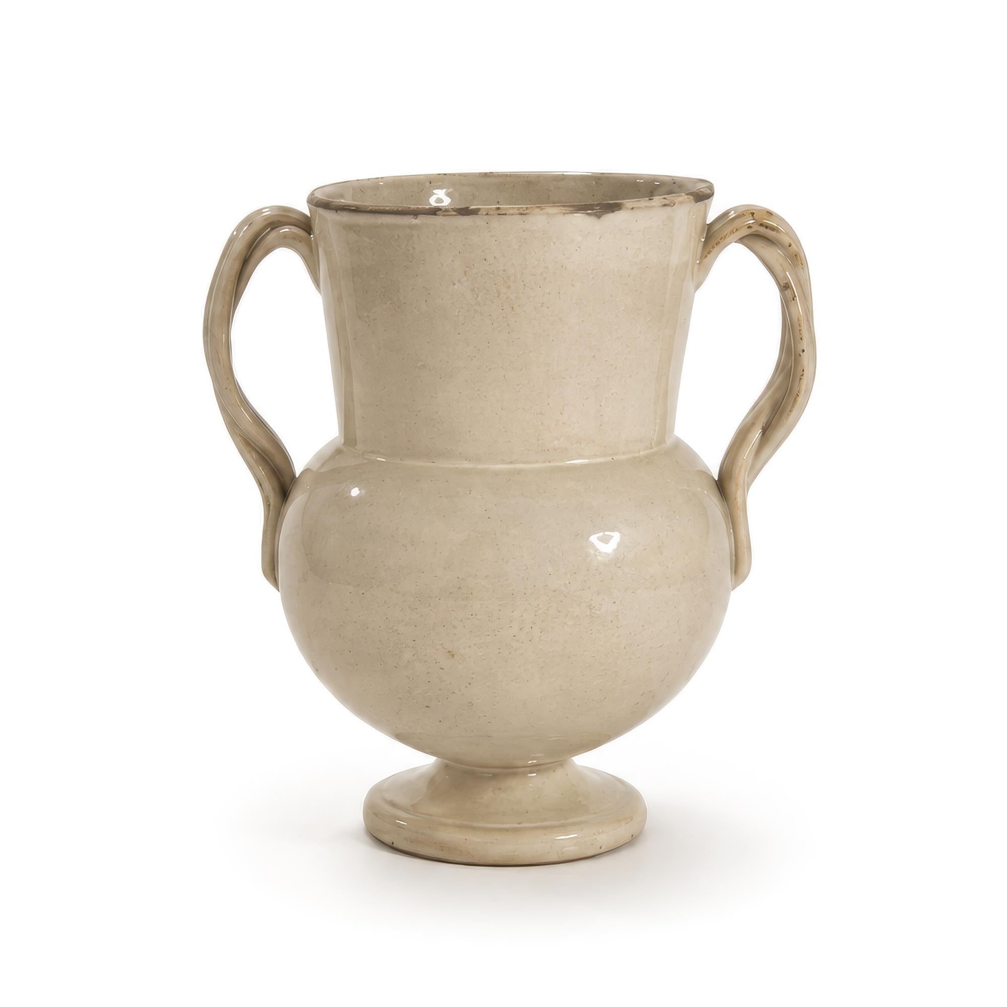 Antique White Ceramic Jug, Matte Glaze, Stylized Handles, Italy, 1880
