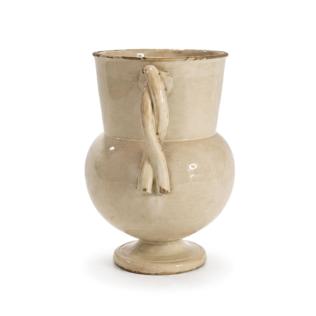 Antique White Ceramic Jug, Matte Glaze, Stylized Handles, Italy, 1880