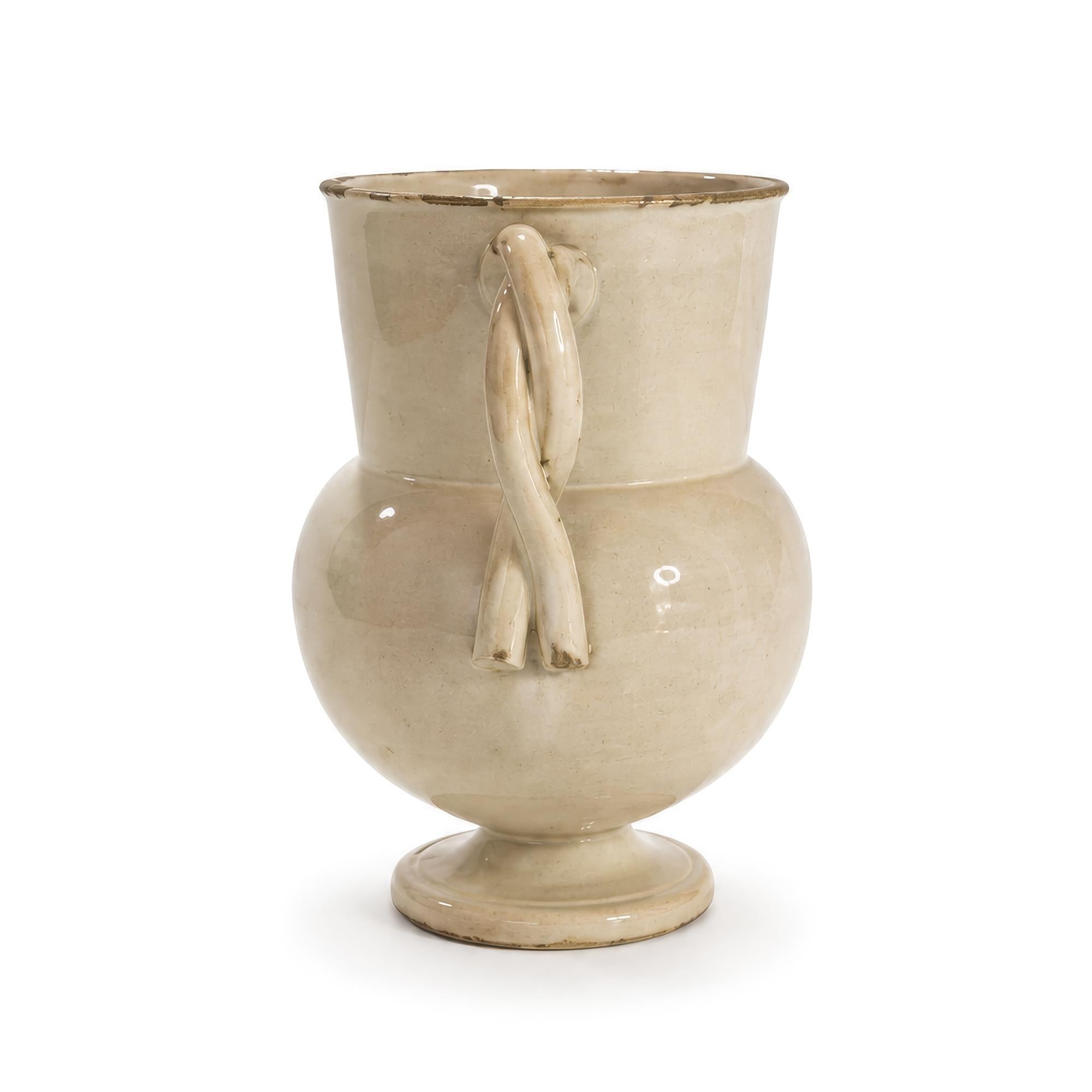 Antique White Ceramic Jug, Matte Glaze, Stylized Handles, Italy, 1880