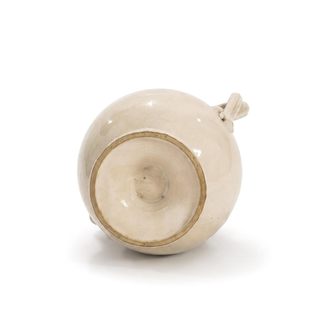 Antique White Ceramic Jug, Matte Glaze, Stylized Handles, Italy, 1880