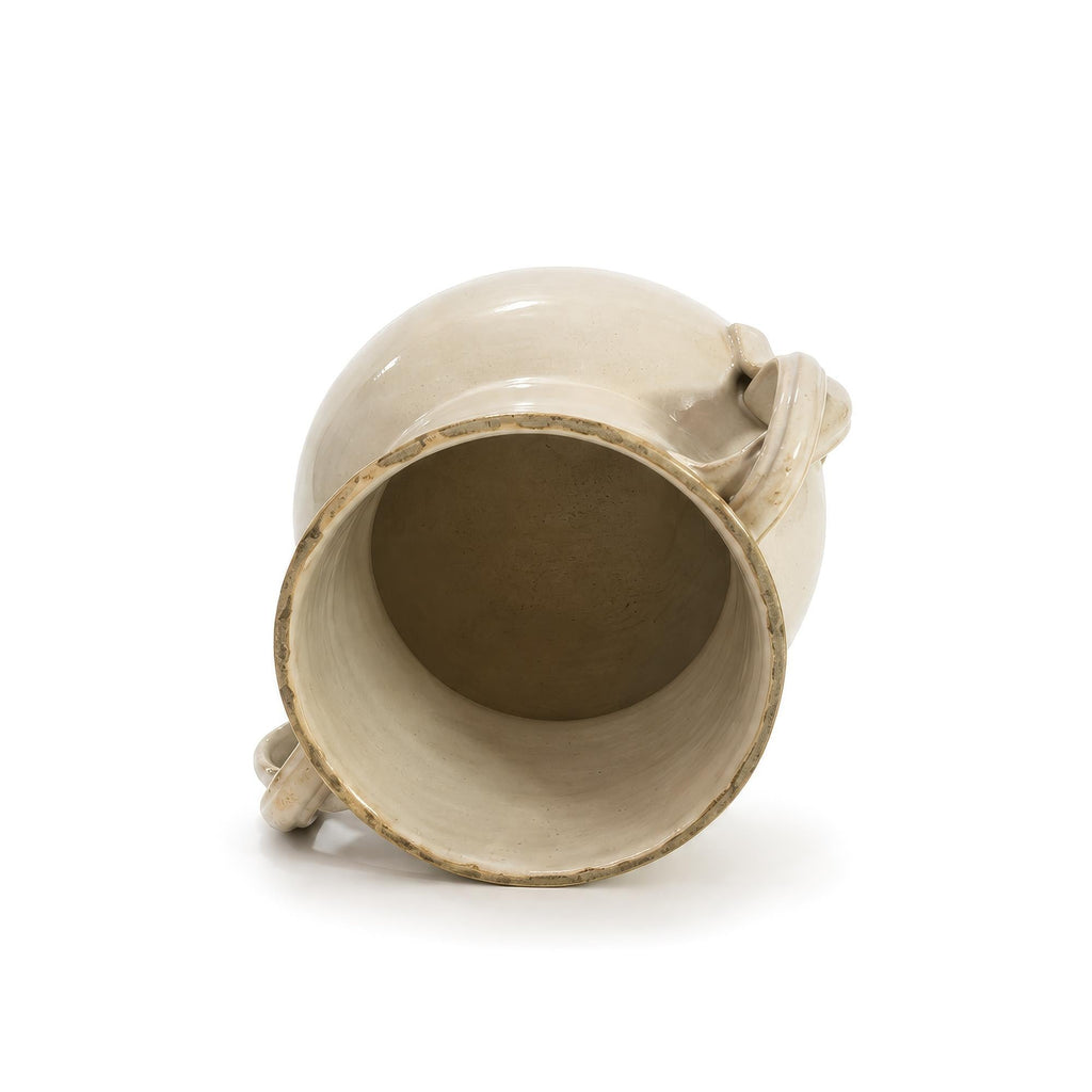 Antique White Ceramic Jug, Matte Glaze, Stylized Handles, Italy, 1880