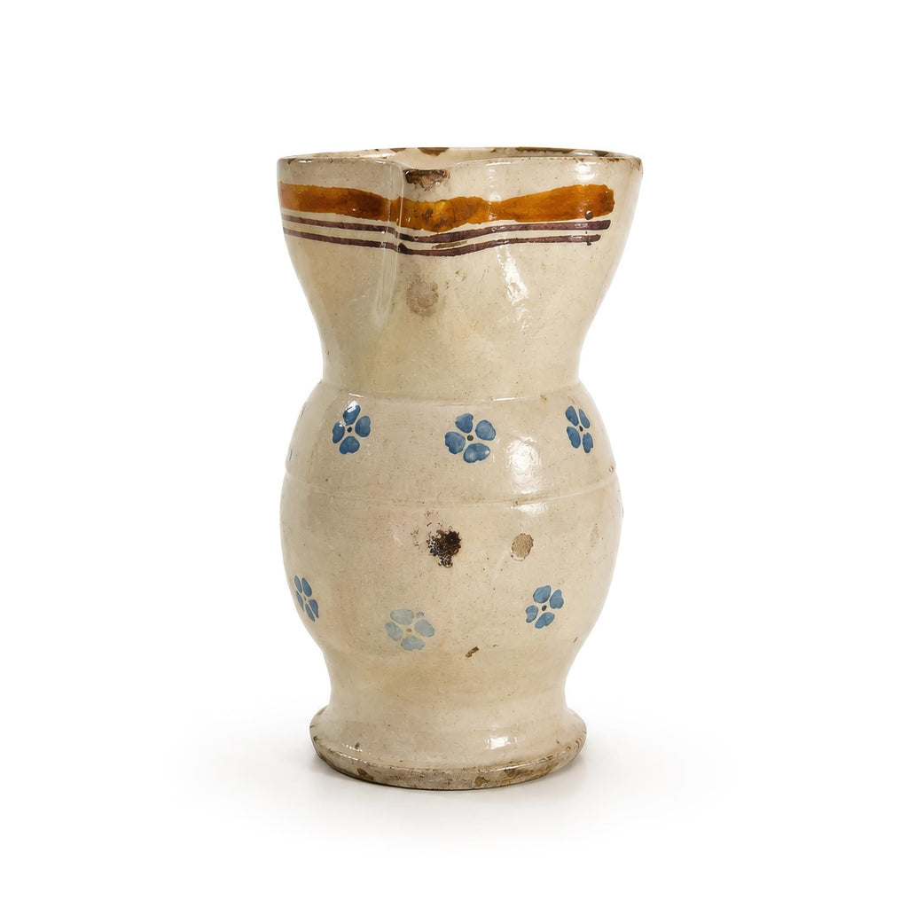Hand-Painted Ceramic Jug, Southern Italian Folk Art, Distressed Finish