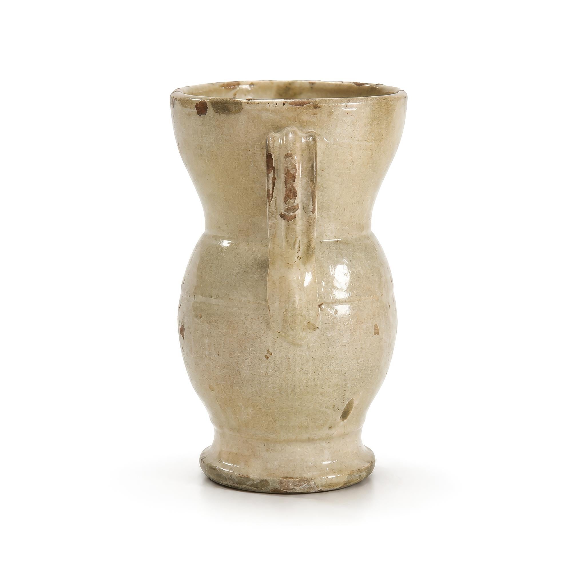 Hand-Painted Ceramic Jug, Southern Italian Folk Art, Distressed Finish