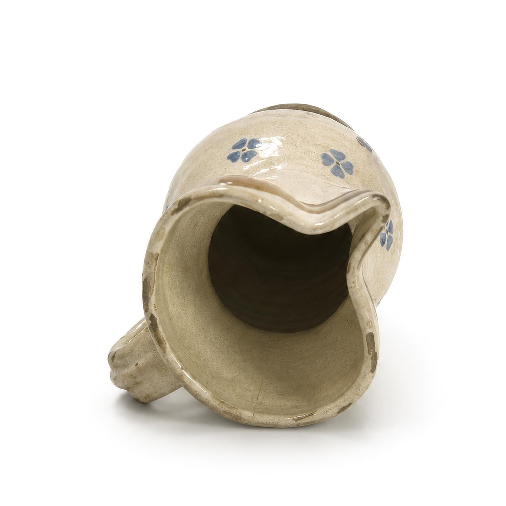 Hand-Painted Ceramic Jug, Southern Italian Folk Art, Distressed Finish