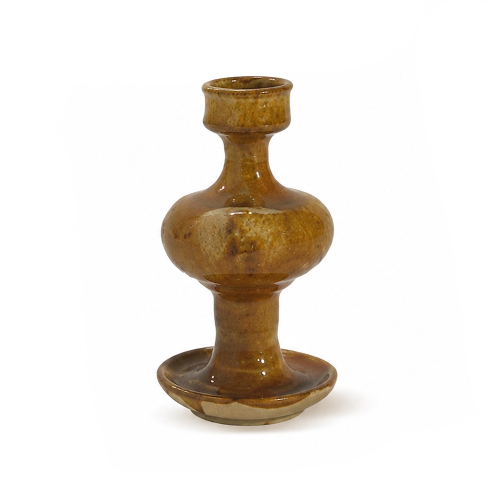Antique Glazed Ceramic Oil Lamp, Ochre Finish, Southern Italy, 1880 — image 3
