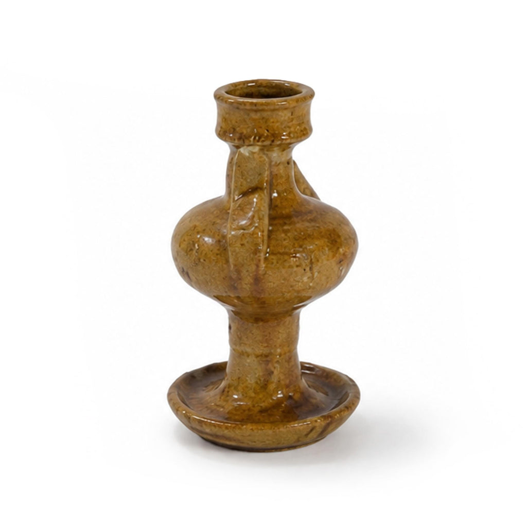 Antique Glazed Ceramic Oil Lamp, Ochre Finish, Southern Italy, 1880 — image 4
