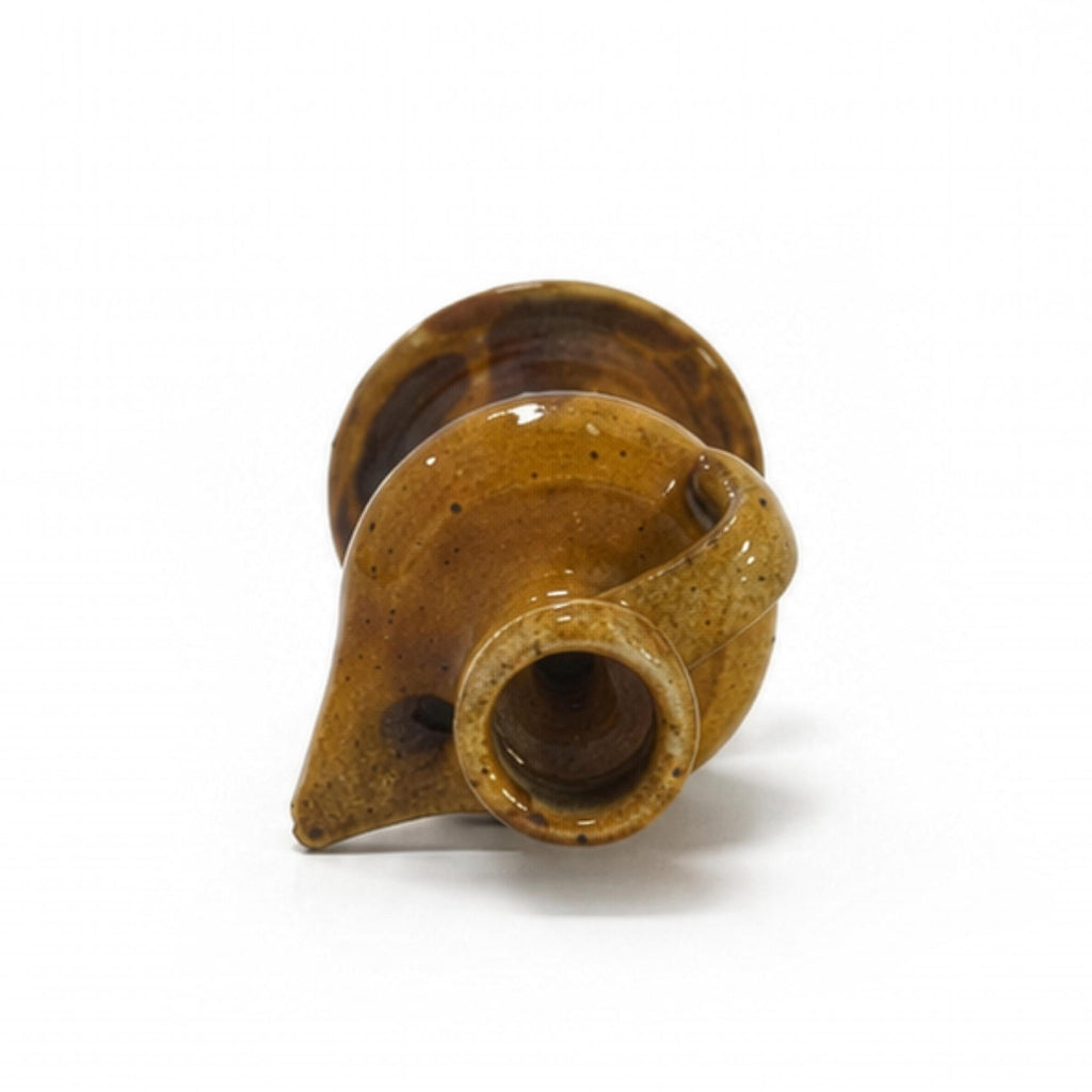 Antique Glazed Ceramic Oil Lamp, Ochre Finish, Southern Italy, 1880 — image 6