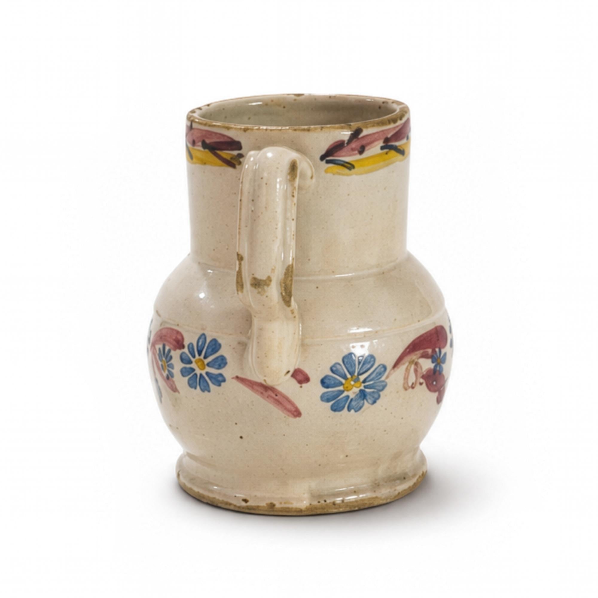 Hand-Thrown Terracotta Jug, Floral Motif, Antique from Puglia, 1880 — image 3