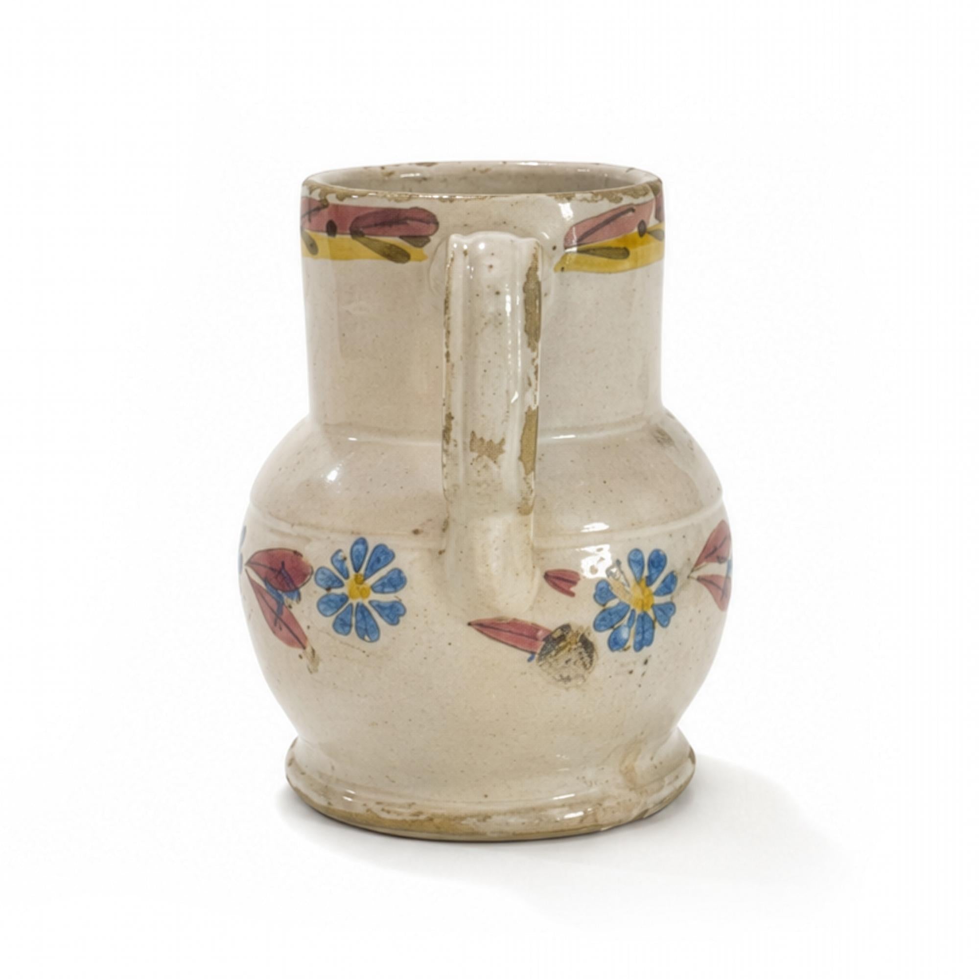 Hand-Thrown Terracotta Jug, Floral Motif, Antique from Puglia, 1880 — image 4