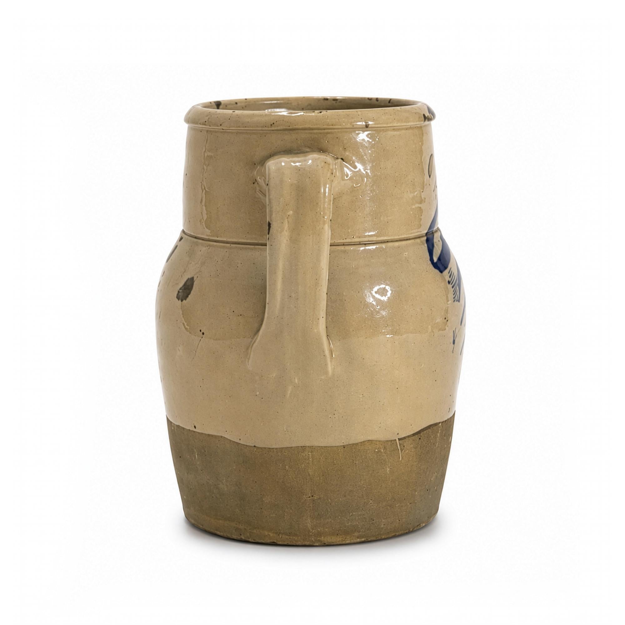 Antique Hand-Crafted Terracotta Jug, Cobalt Blue, Rustic Italy, 1880 — image 2