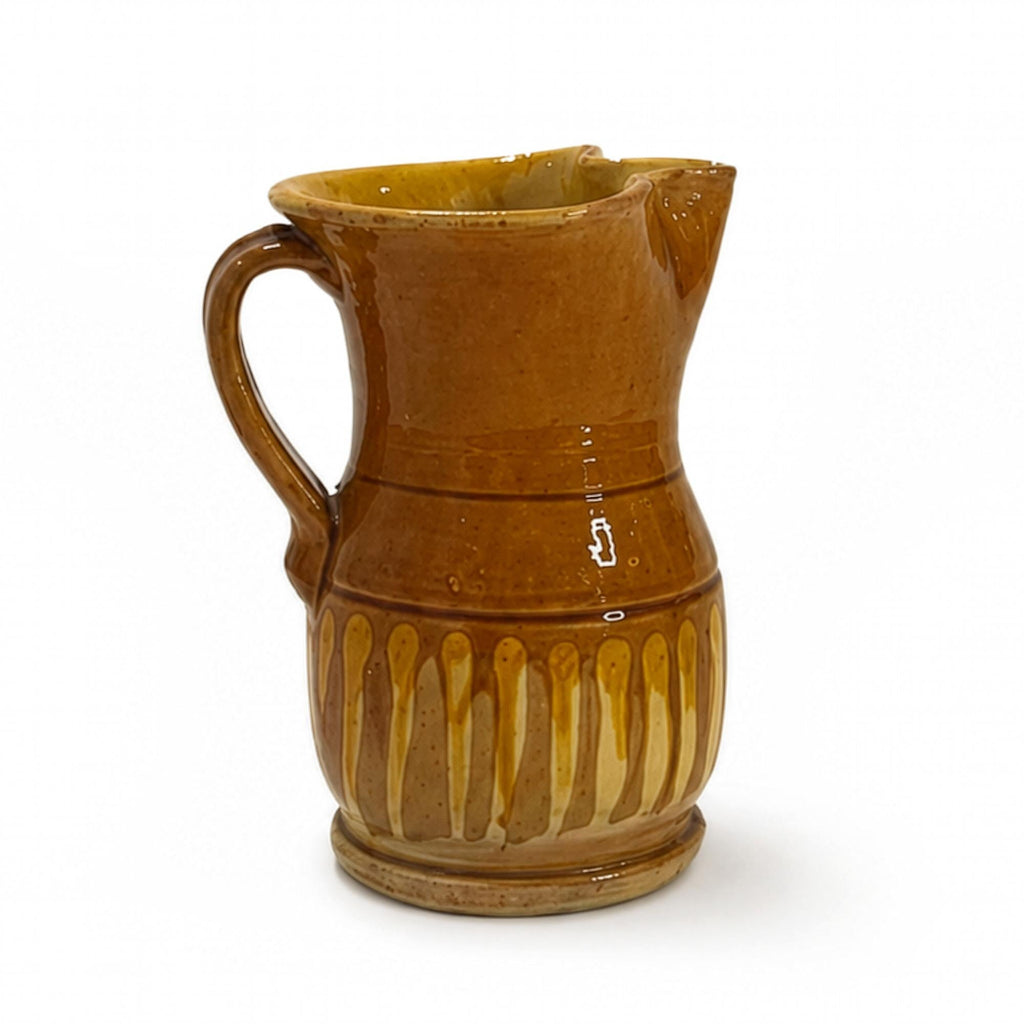 Glazed Terracotta Jug, Ochre Drip Decoration, Hand-Thrown, Italy, 1880 — image 2