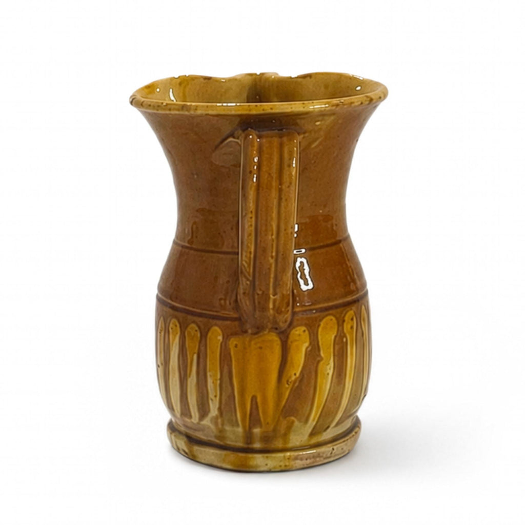 Glazed Terracotta Jug, Ochre Drip Decoration, Hand-Thrown, Italy, 1880 — image 3