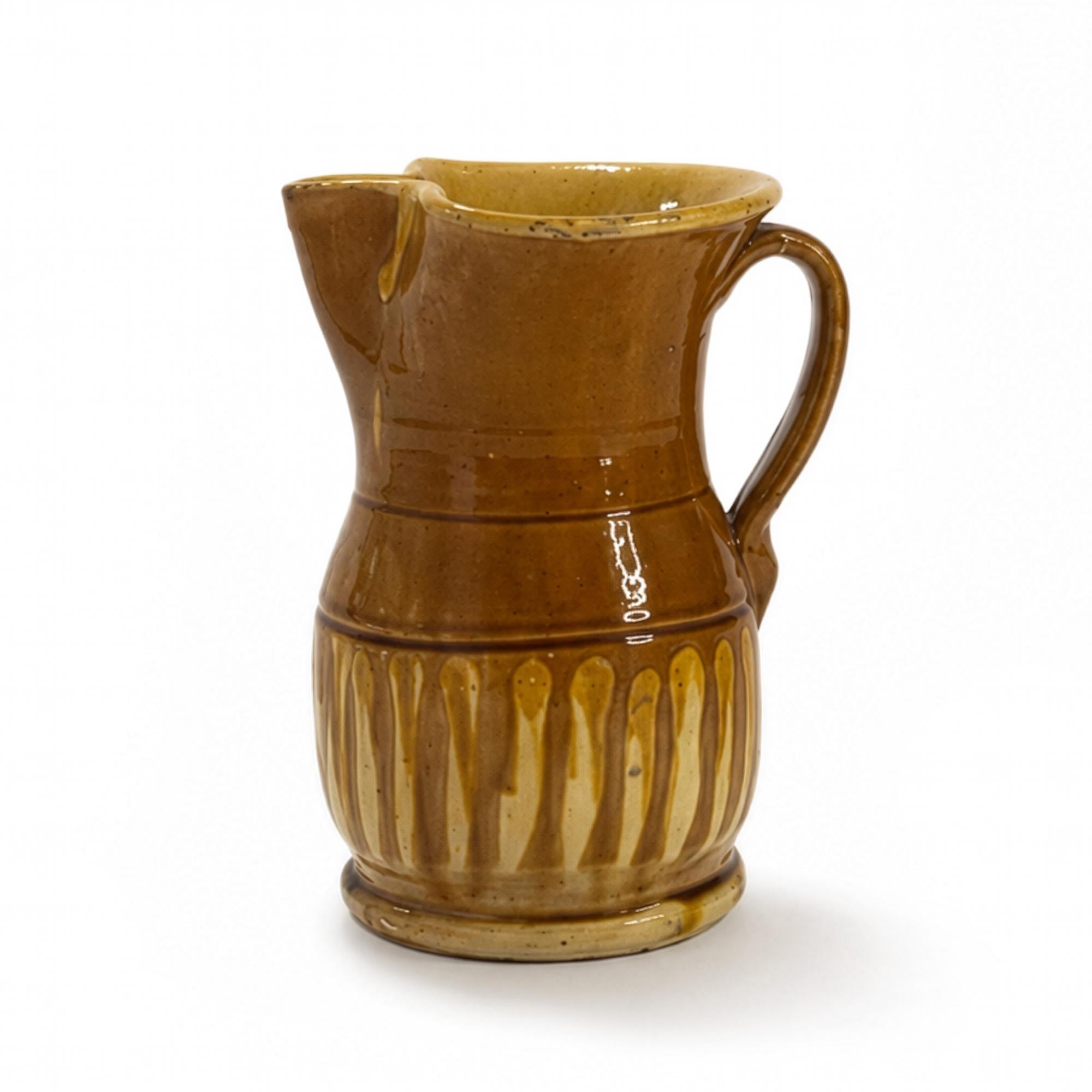 Glazed Terracotta Jug, Ochre Drip Decoration, Hand-Thrown, Italy, 1880 — image 4