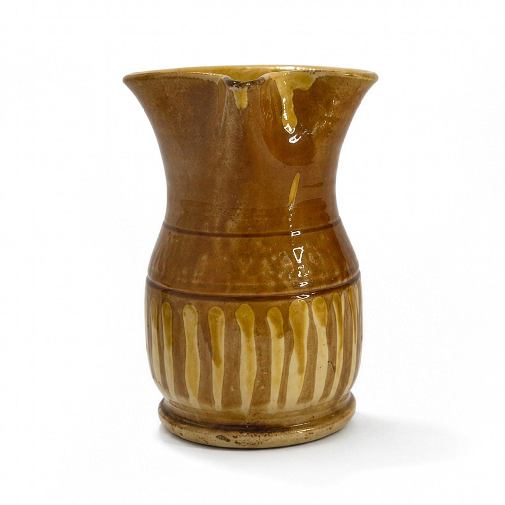 Glazed Terracotta Jug, Ochre Drip Decoration, Hand-Thrown, Italy, 1880 — image 5