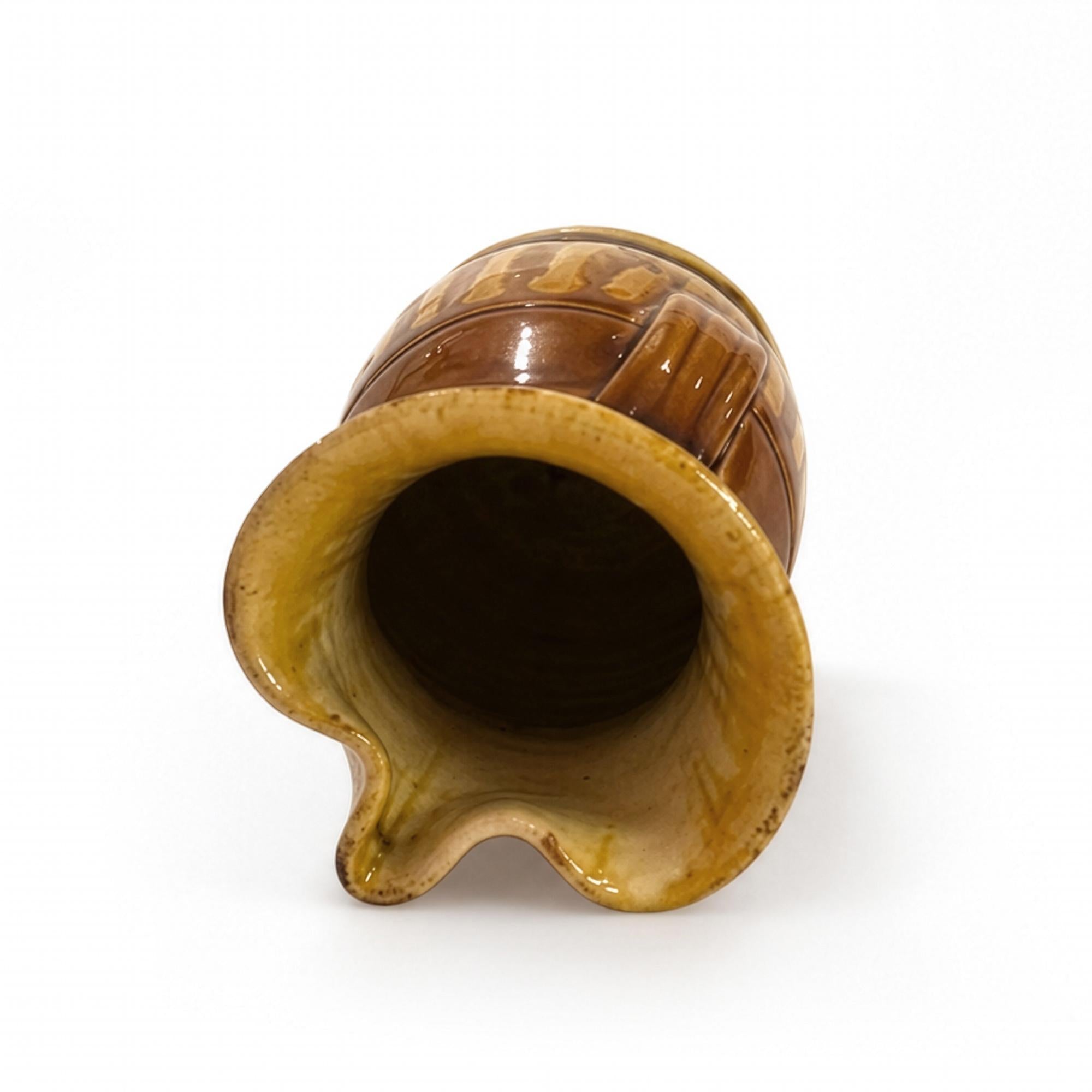 Glazed Terracotta Jug, Ochre Drip Decoration, Hand-Thrown, Italy, 1880 — image 7