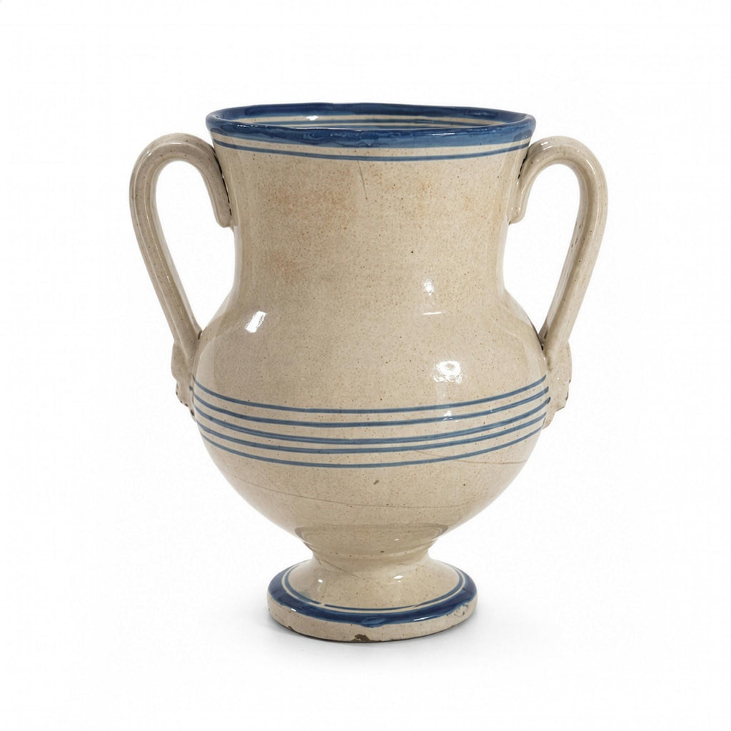 Antique Terracotta Amphora, Cream Glaze with Cobalt Blue, Puglia, 1880 — image 2