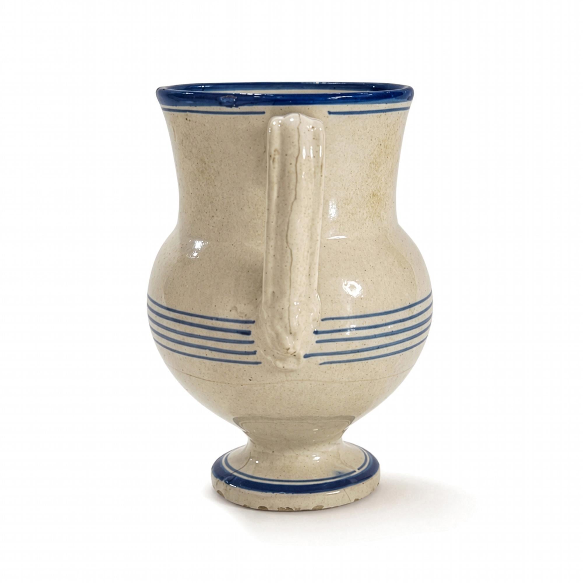 Antique Terracotta Amphora, Cream Glaze with Cobalt Blue, Puglia, 1880 — image 3