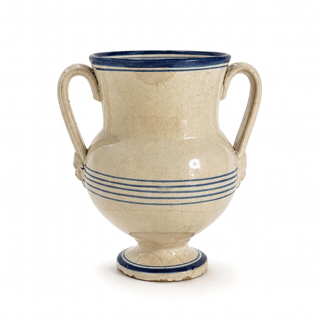 Antique Terracotta Amphora, Cream Glaze with Cobalt Blue, Puglia, 1880 — image 4