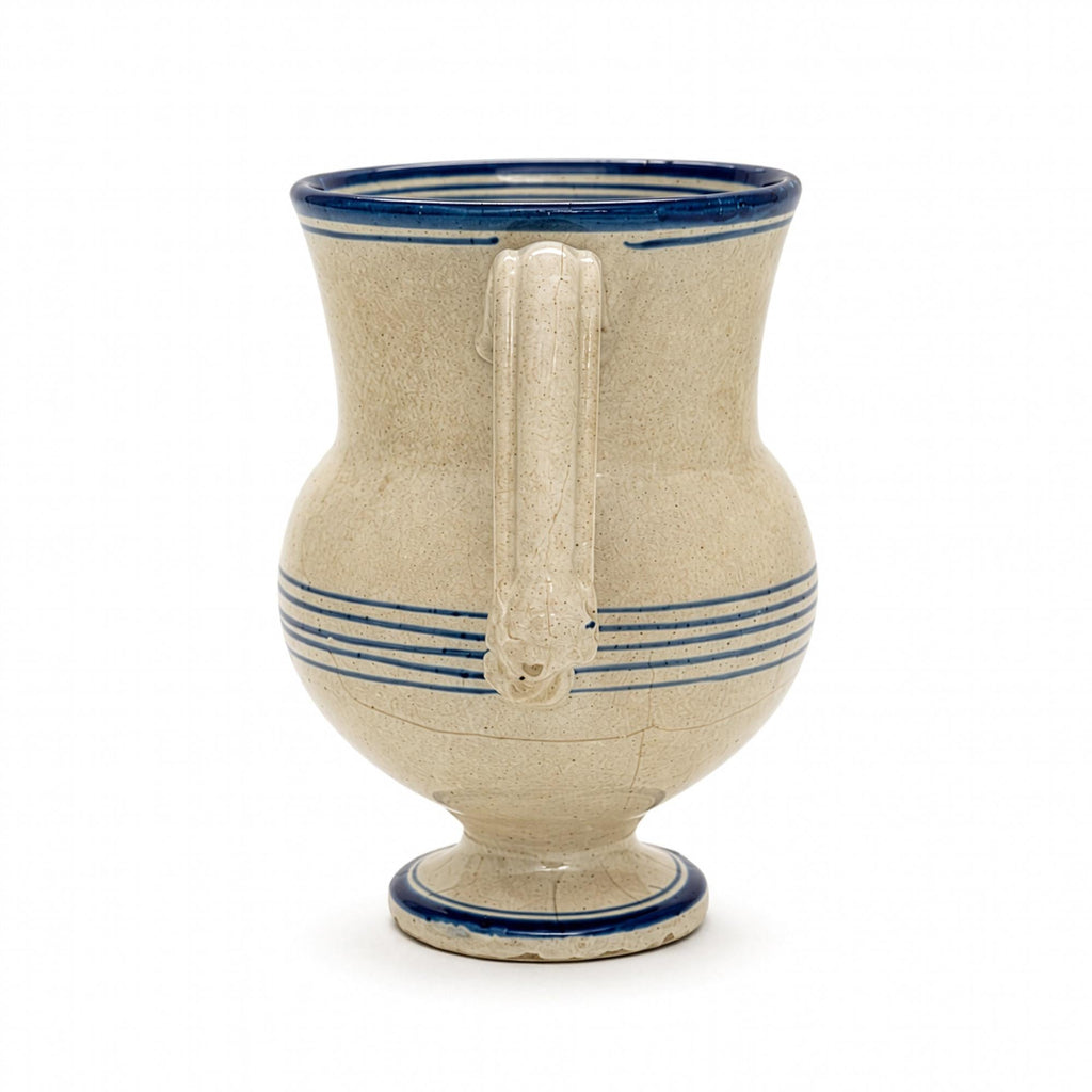 Antique Terracotta Amphora, Cream Glaze with Cobalt Blue, Puglia, 1880 — image 5