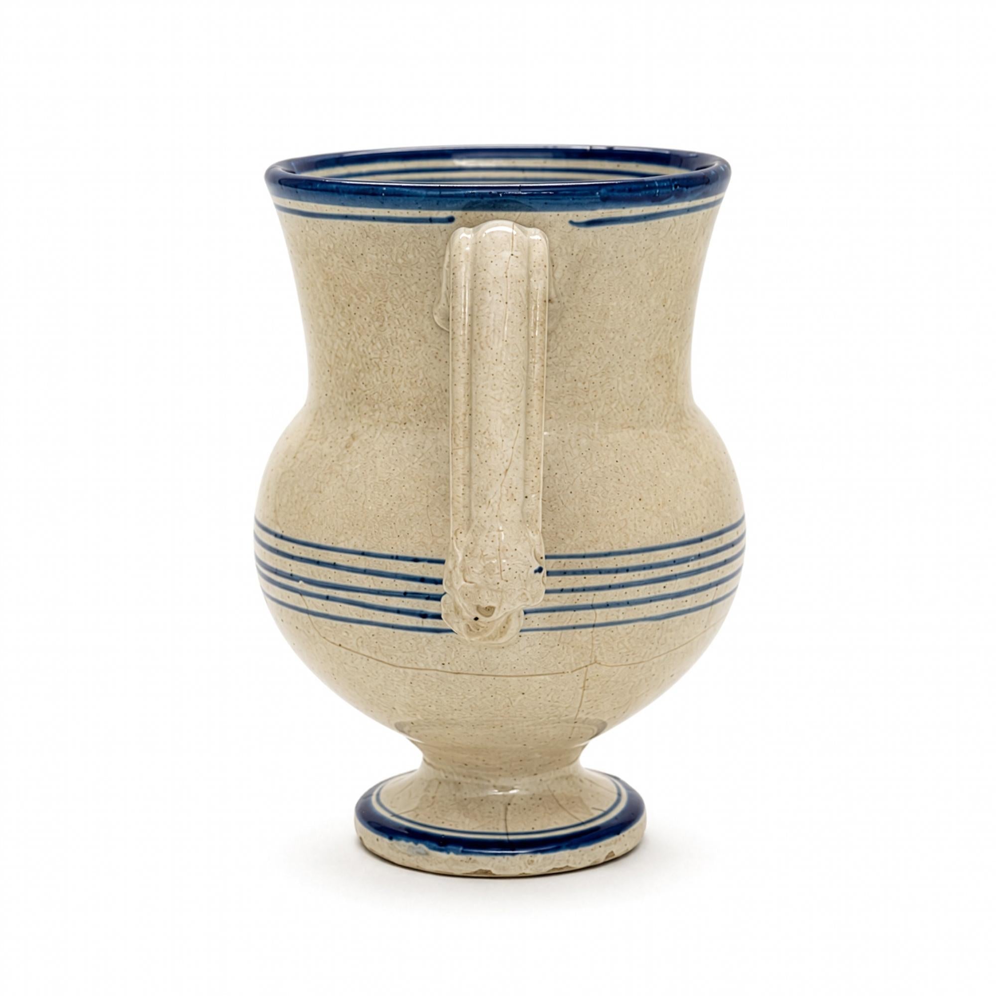 Antique Terracotta Amphora, Cream Glaze with Cobalt Blue, Puglia, 1880 — image 5