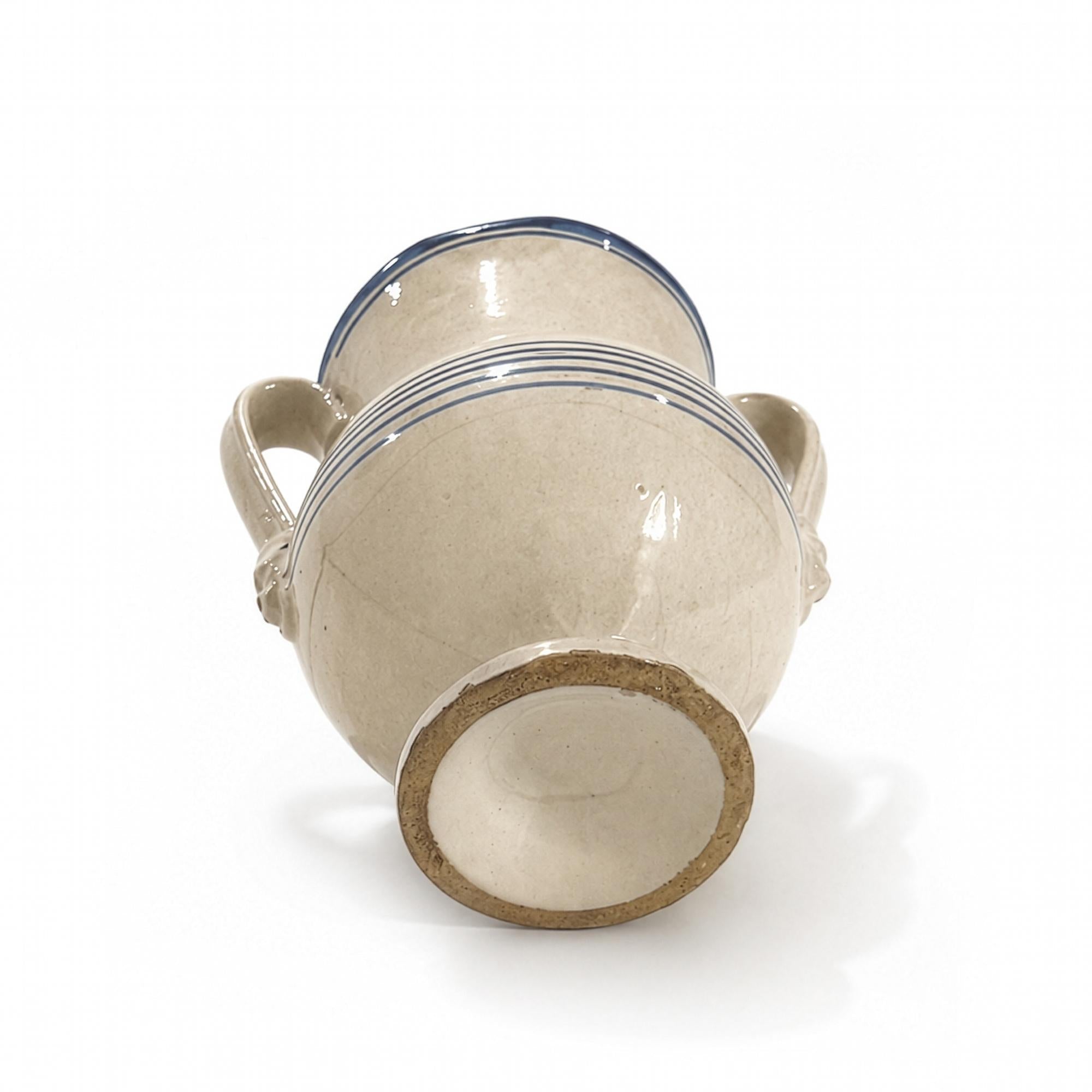 Antique Terracotta Amphora, Cream Glaze with Cobalt Blue, Puglia, 1880 — image 6