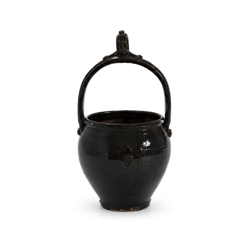 19th Century Puglian Black Glazed Terracotta Brazier with Arched Handle — image 2