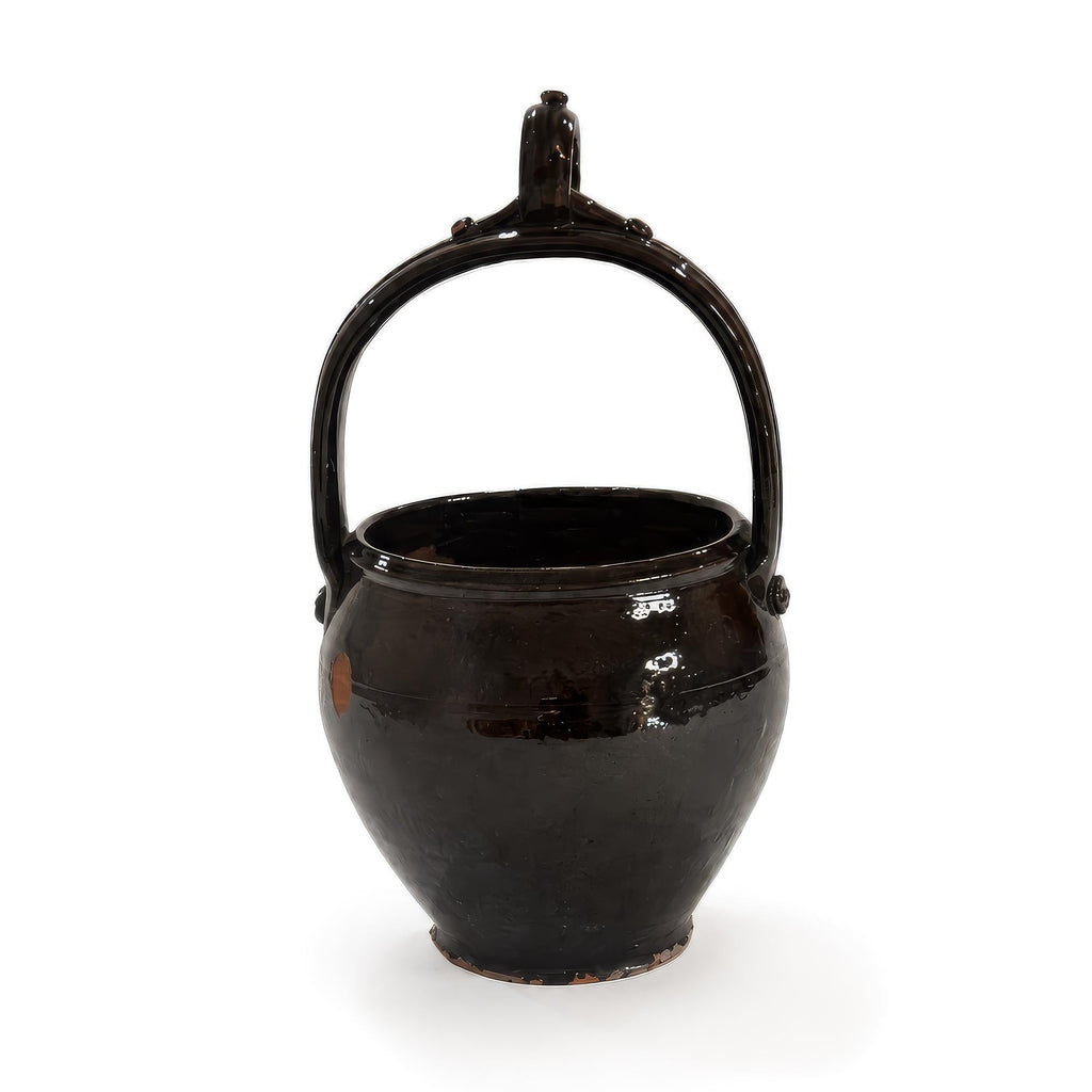 19th Century Puglian Black Glazed Terracotta Brazier with Arched Handle — image 4