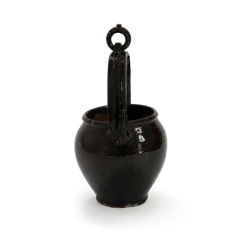 19th Century Puglian Black Glazed Terracotta Brazier with Arched Handle — image 5