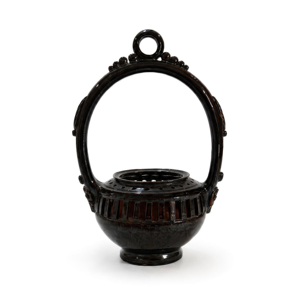 19th Century Antique Puglian Black Glazed Terracotta Hanging Brazier — image 2