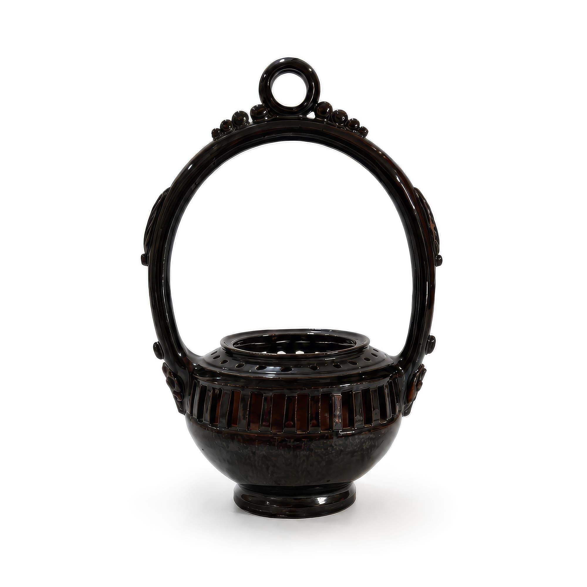 19th Century Antique Puglian Black Glazed Terracotta Hanging Brazier — image 2