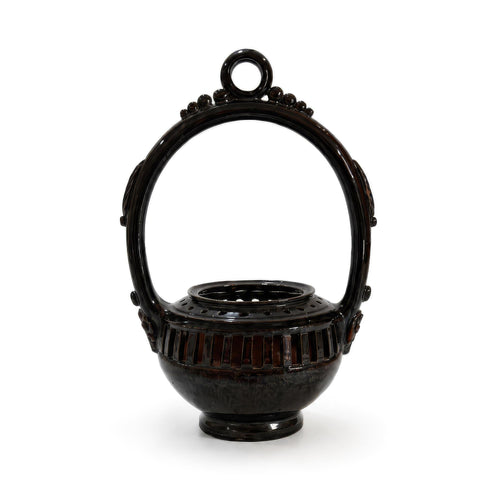 19th Century Antique Puglian Black Glazed Terracotta Hanging Brazier — image 2