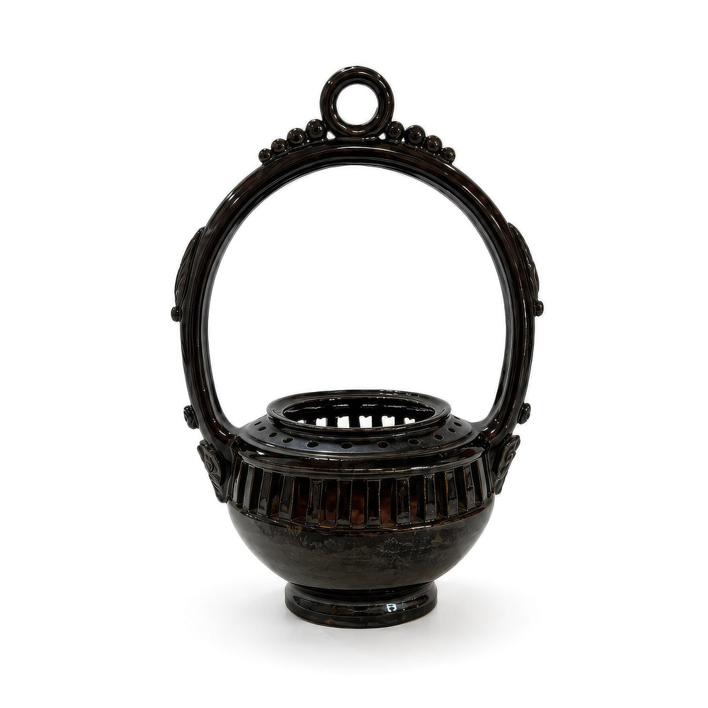19th Century Antique Puglian Black Glazed Terracotta Hanging Brazier — image 3