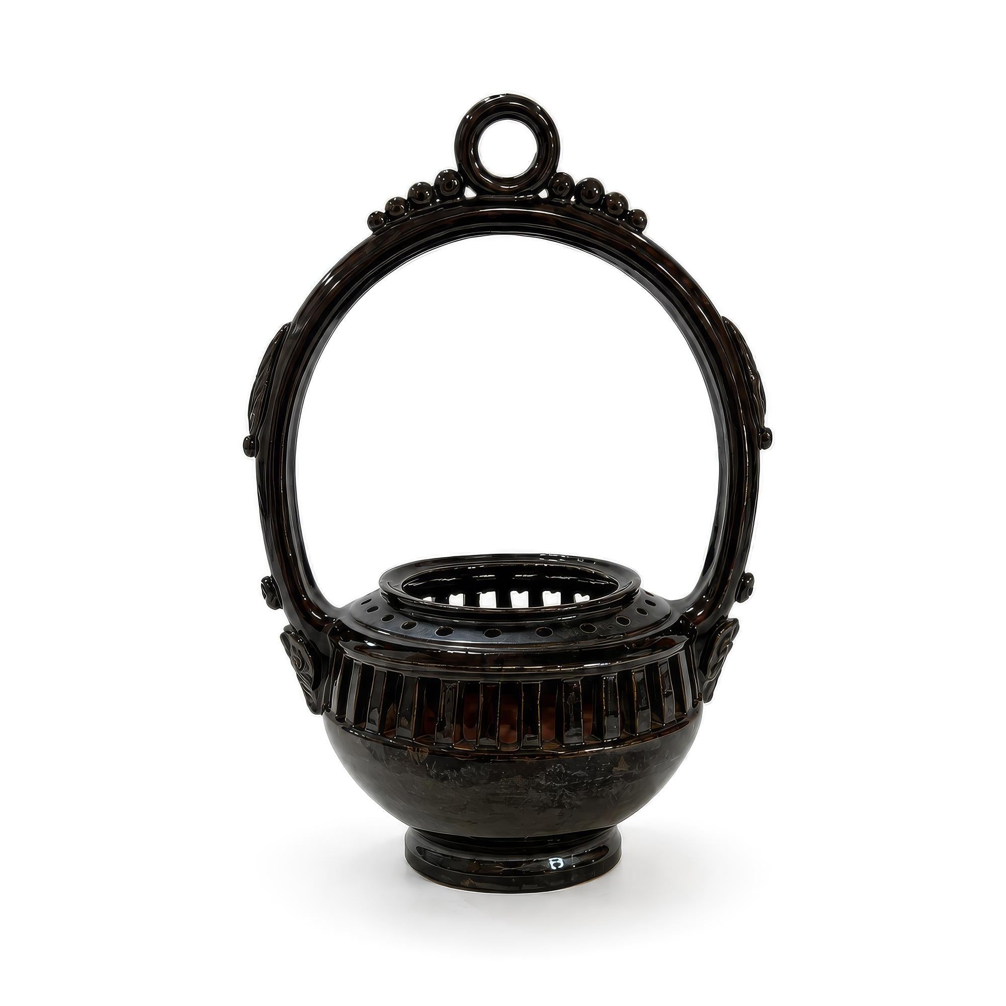 19th Century Antique Puglian Black Glazed Terracotta Hanging Brazier — image 3