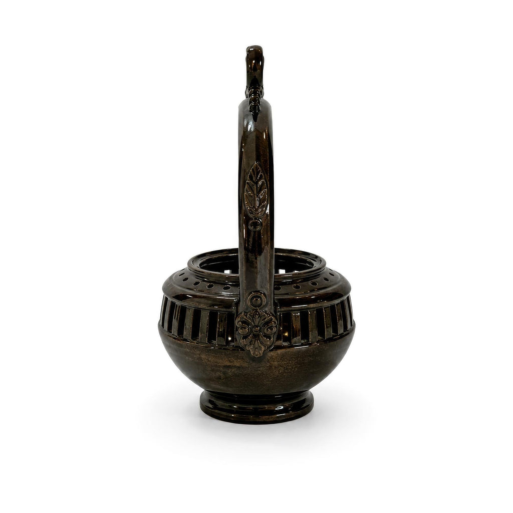 19th Century Antique Puglian Black Glazed Terracotta Hanging Brazier — image 5
