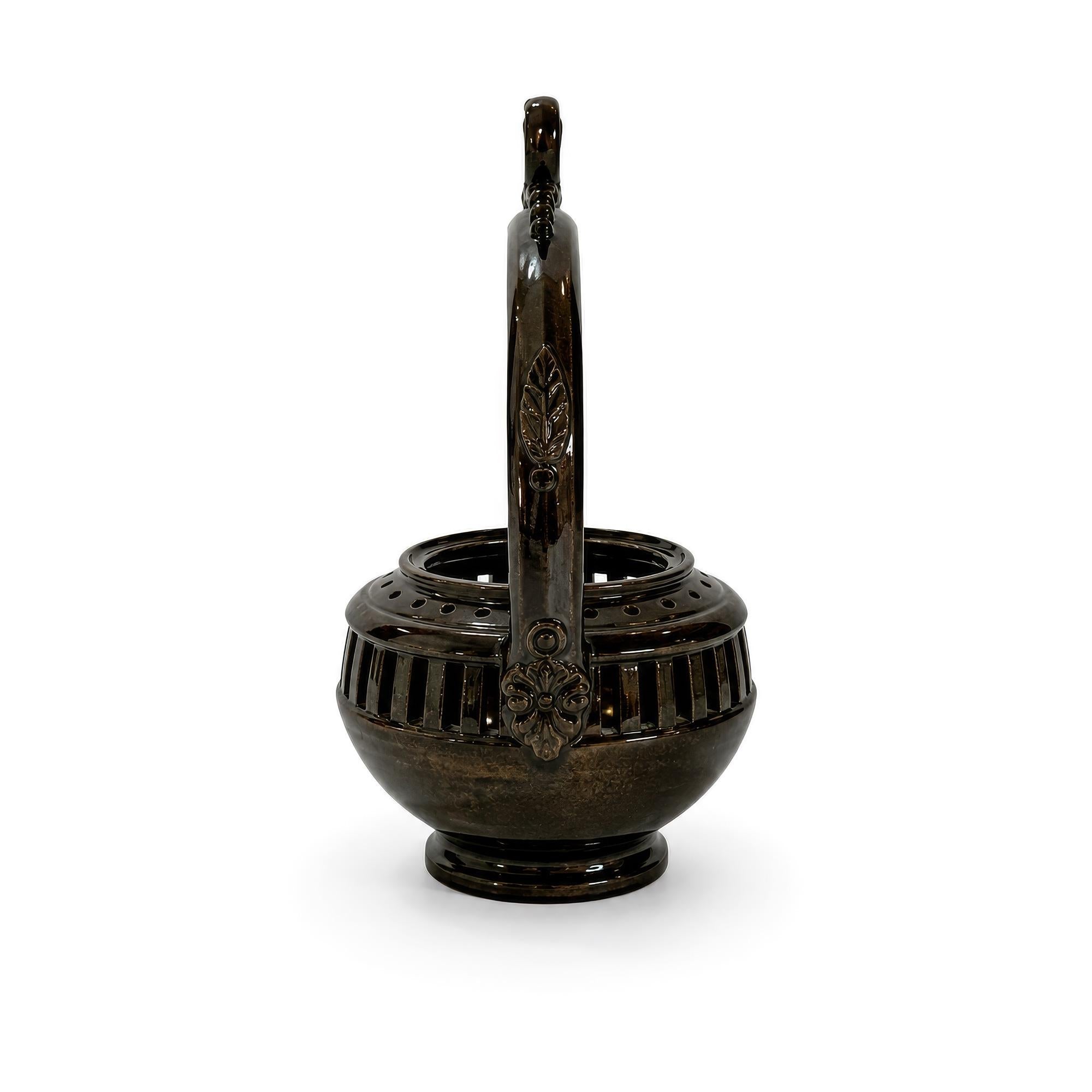 19th Century Antique Puglian Black Glazed Terracotta Hanging Brazier — image 5