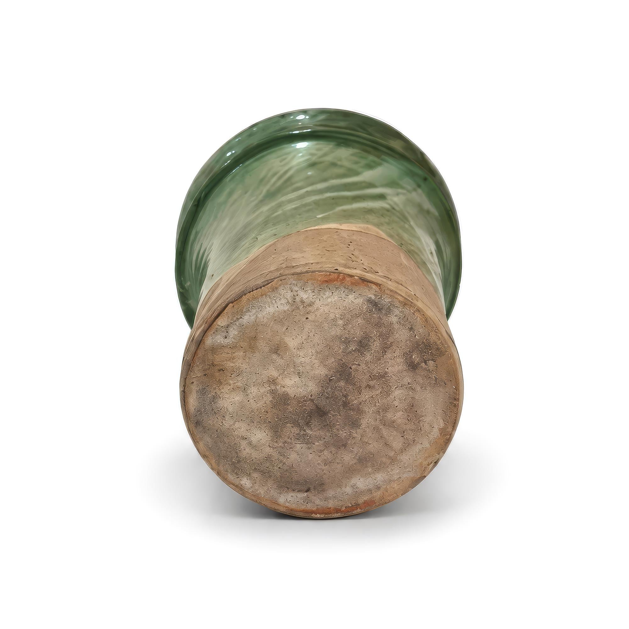19th Century Antique Puglian Green Glazed Terracotta Preserve Vessel — image 9