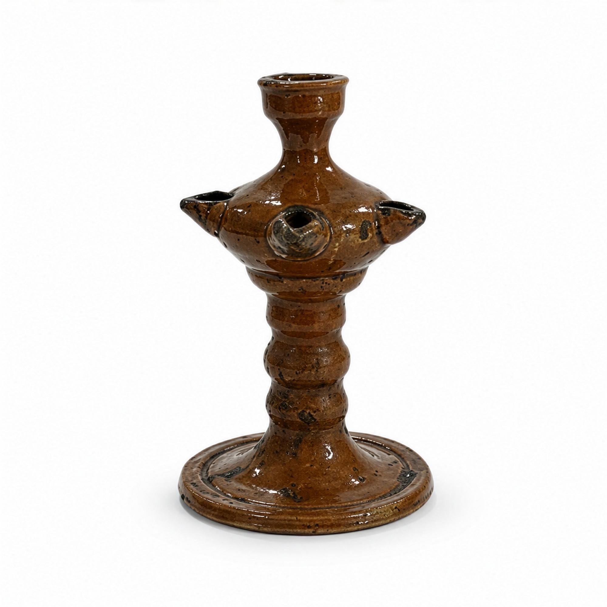 Antique 19th Century Puglian Brown Glazed Terracotta Lucerna Oil Lamp — image 2
