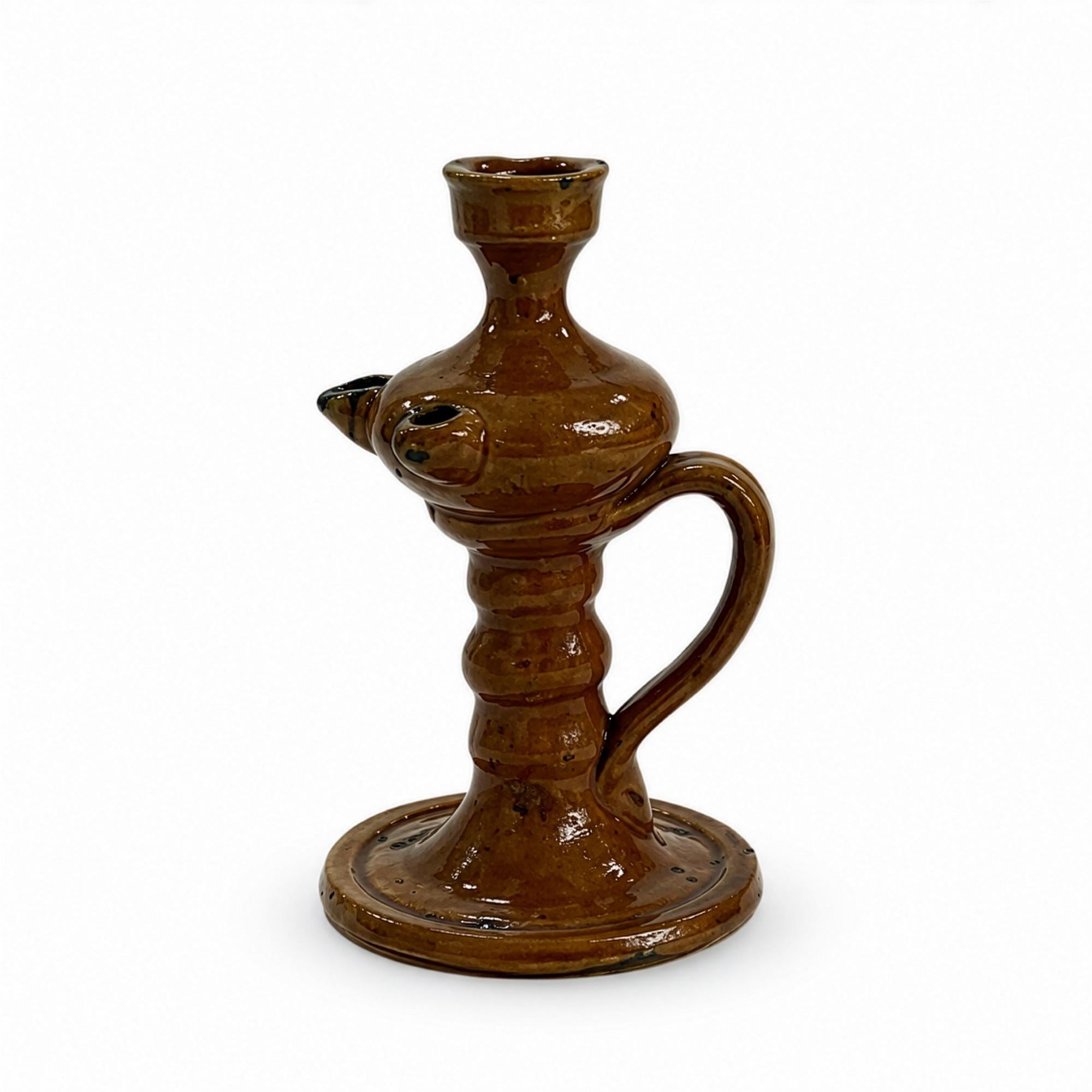 Antique 19th Century Puglian Brown Glazed Terracotta Lucerna Oil Lamp — image 3