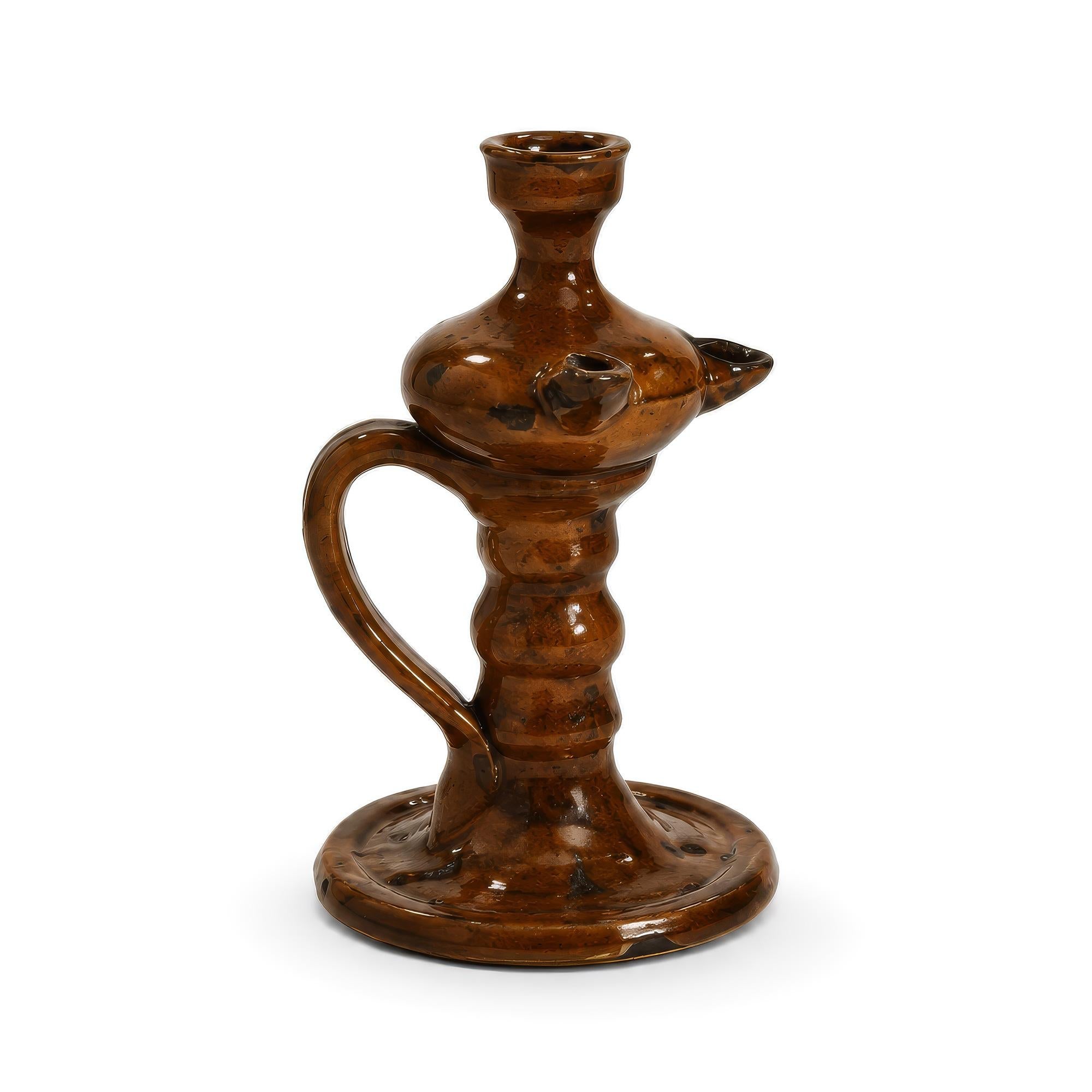 Antique 19th Century Puglian Brown Glazed Terracotta Lucerna Oil Lamp — image 5