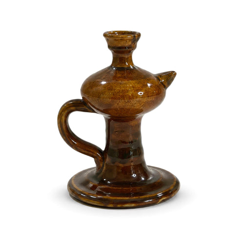 19th Century Puglian Brown Glazed Terracotta Single-Spout Oil Lamp — image 2