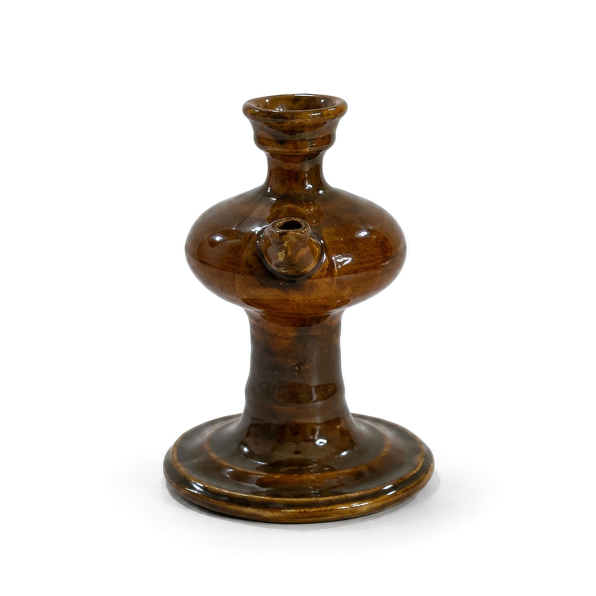 19th Century Puglian Brown Glazed Terracotta Single-Spout Oil Lamp — image 3