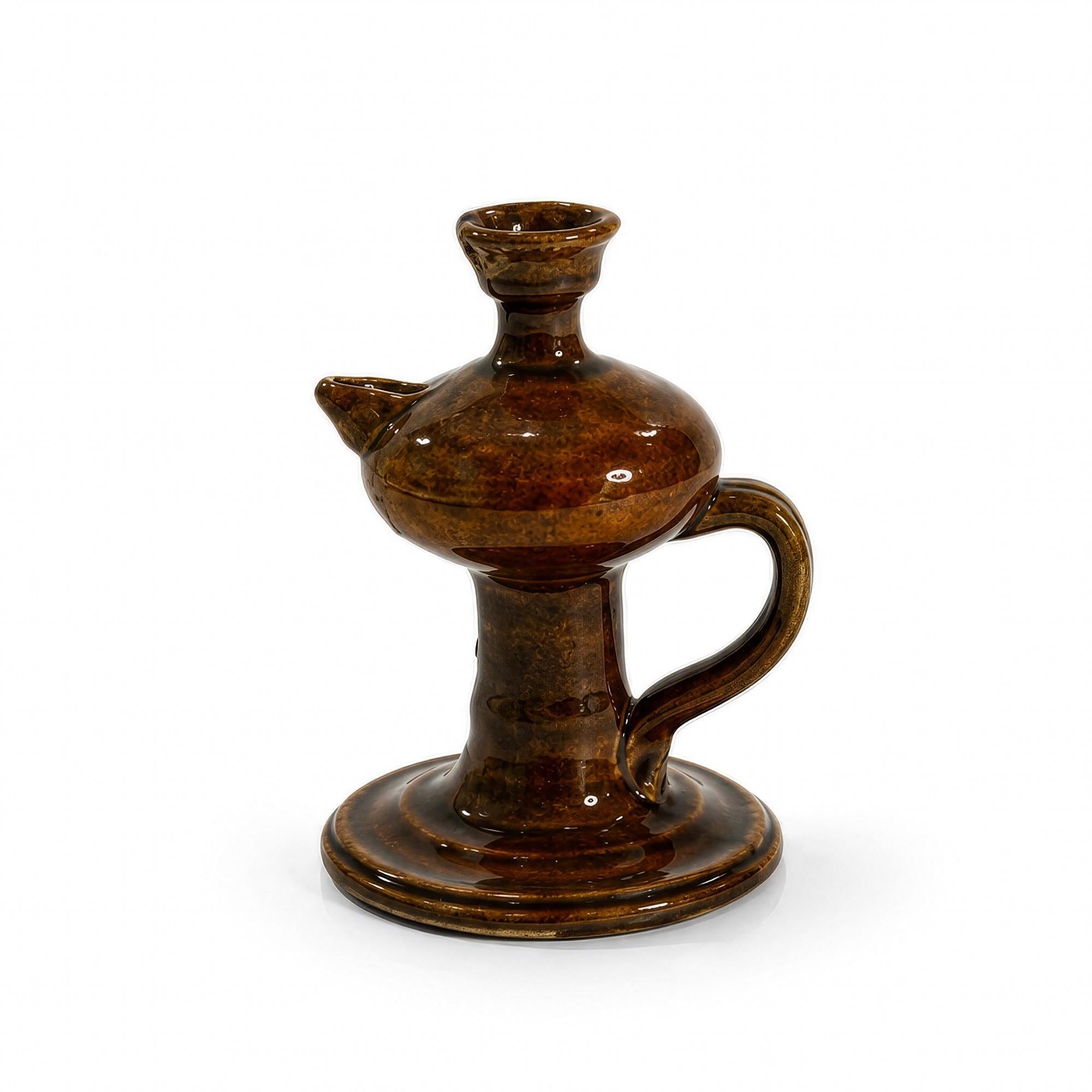 19th Century Puglian Brown Glazed Terracotta Single-Spout Oil Lamp — image 4