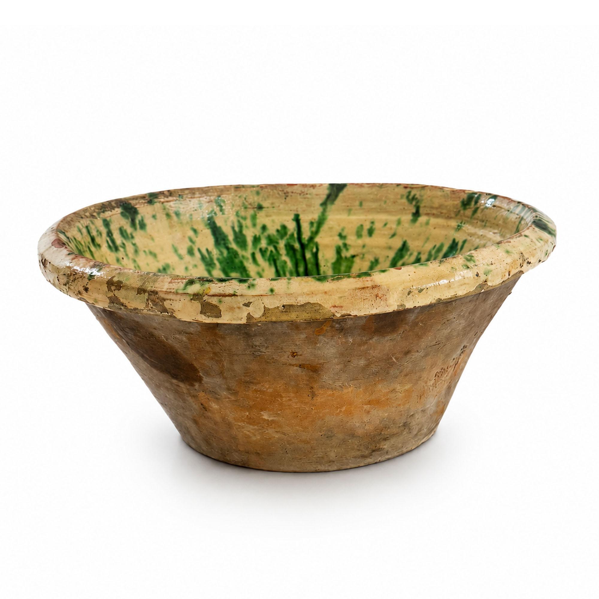19th Century Puglian Splatter Glazed Terracotta Passata Bowl — image 3